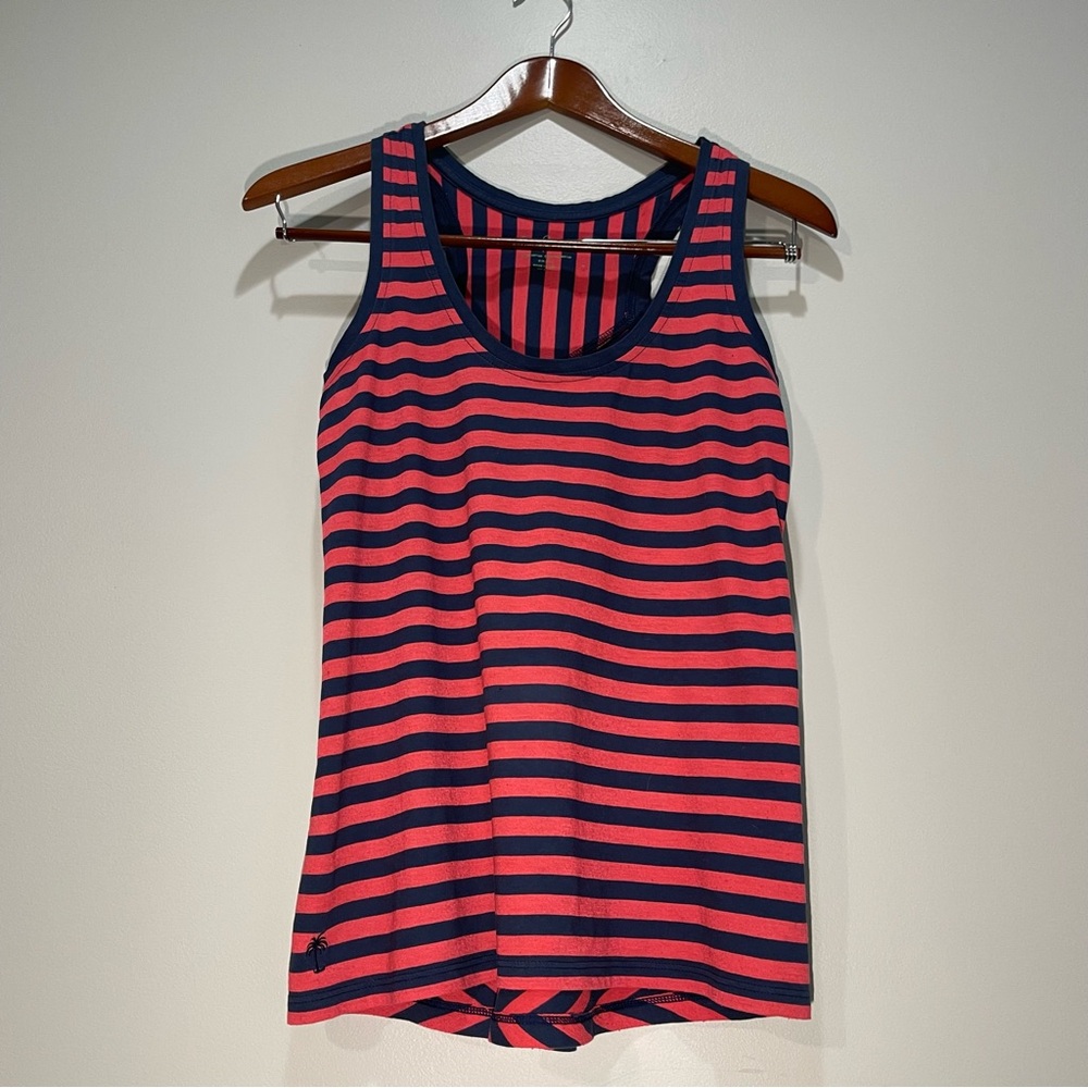 Lilly Pulitzer Stuart Tank Top Navy Blue Redish Stripe Racerback Women’s Size Sm